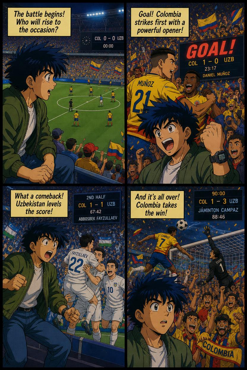 Comic recap of Uzbekistan vs Colombia